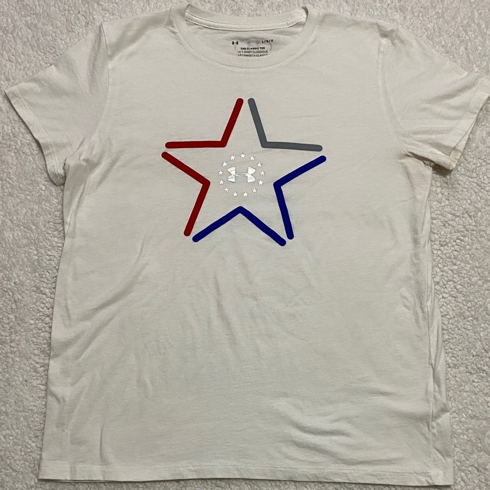Under Armour women’s size large White Tee with  star print